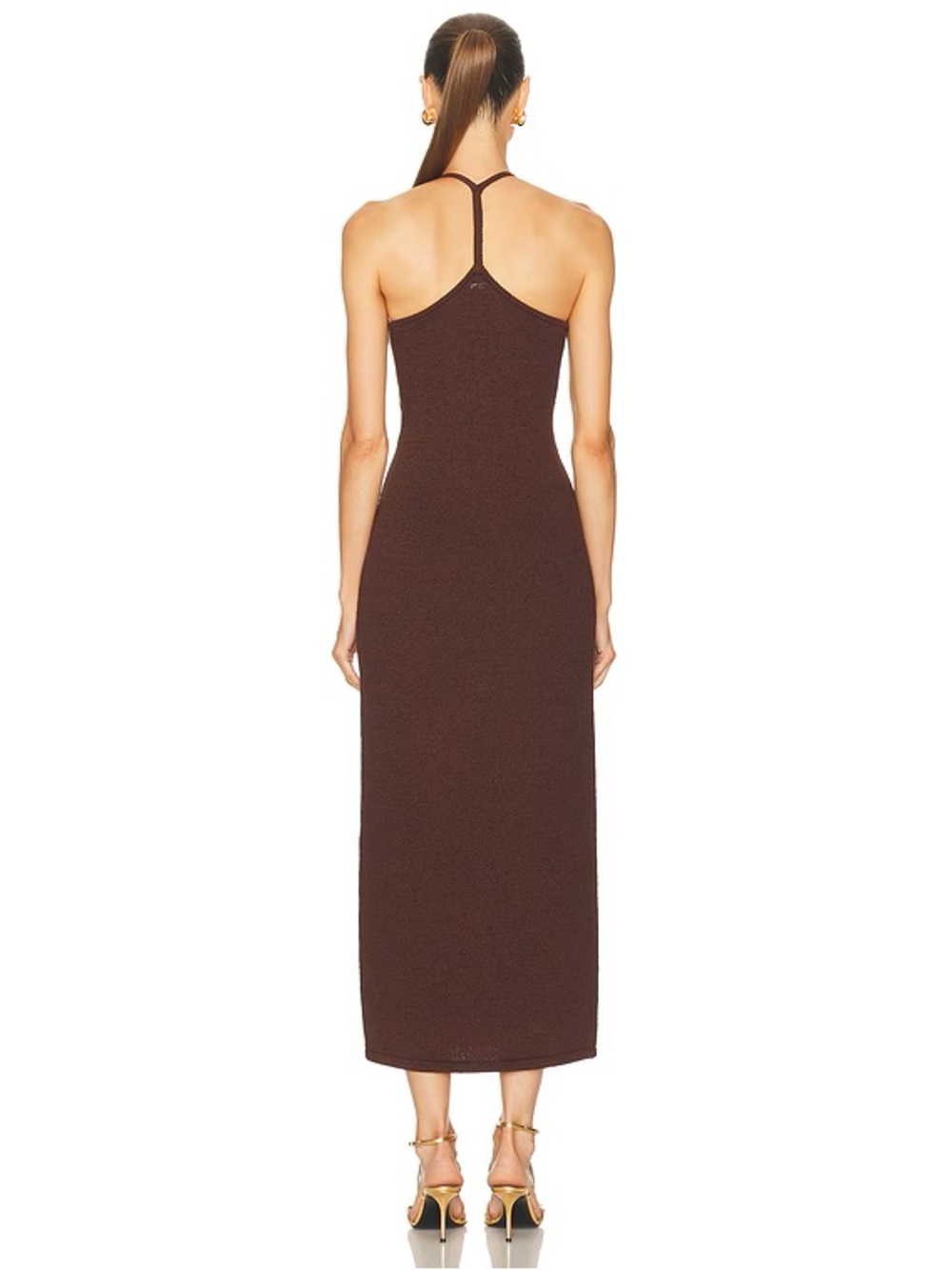 cult gaia Brown Knit Midi Dress with Cream Sculptural Neckline - Picture 3 of 3
